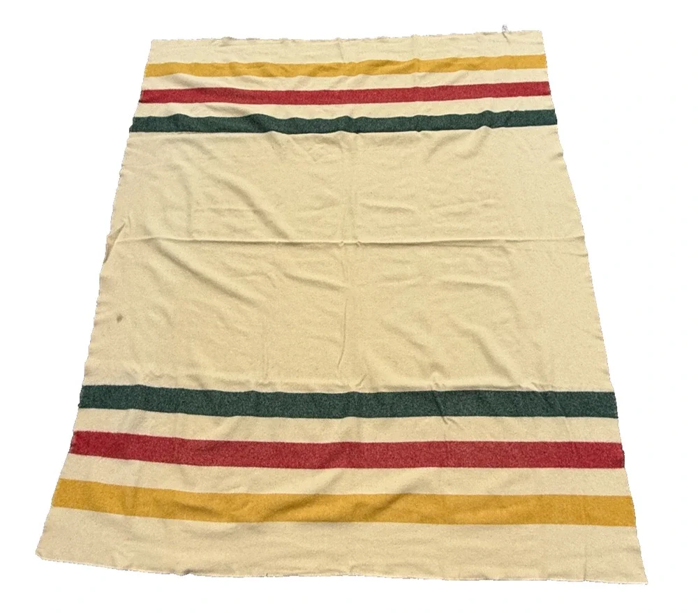 LL Bean Hudson Bay 3 Point Stripe Wool Blanket Twin SPOTS 63 x 78 Mid 1960s-1970